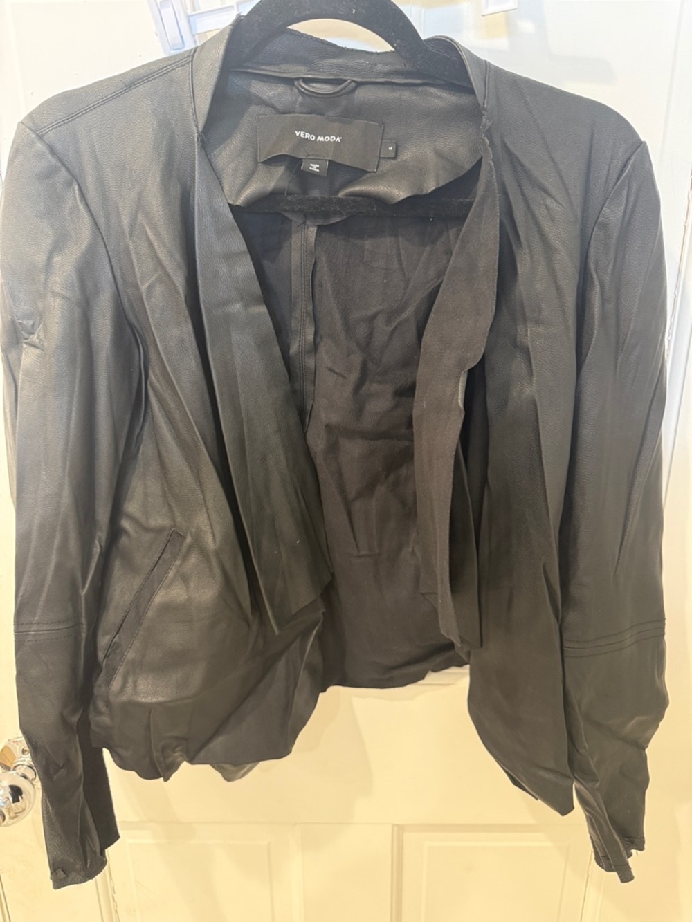 Vero Moda Black Open-Front Leather Jacket